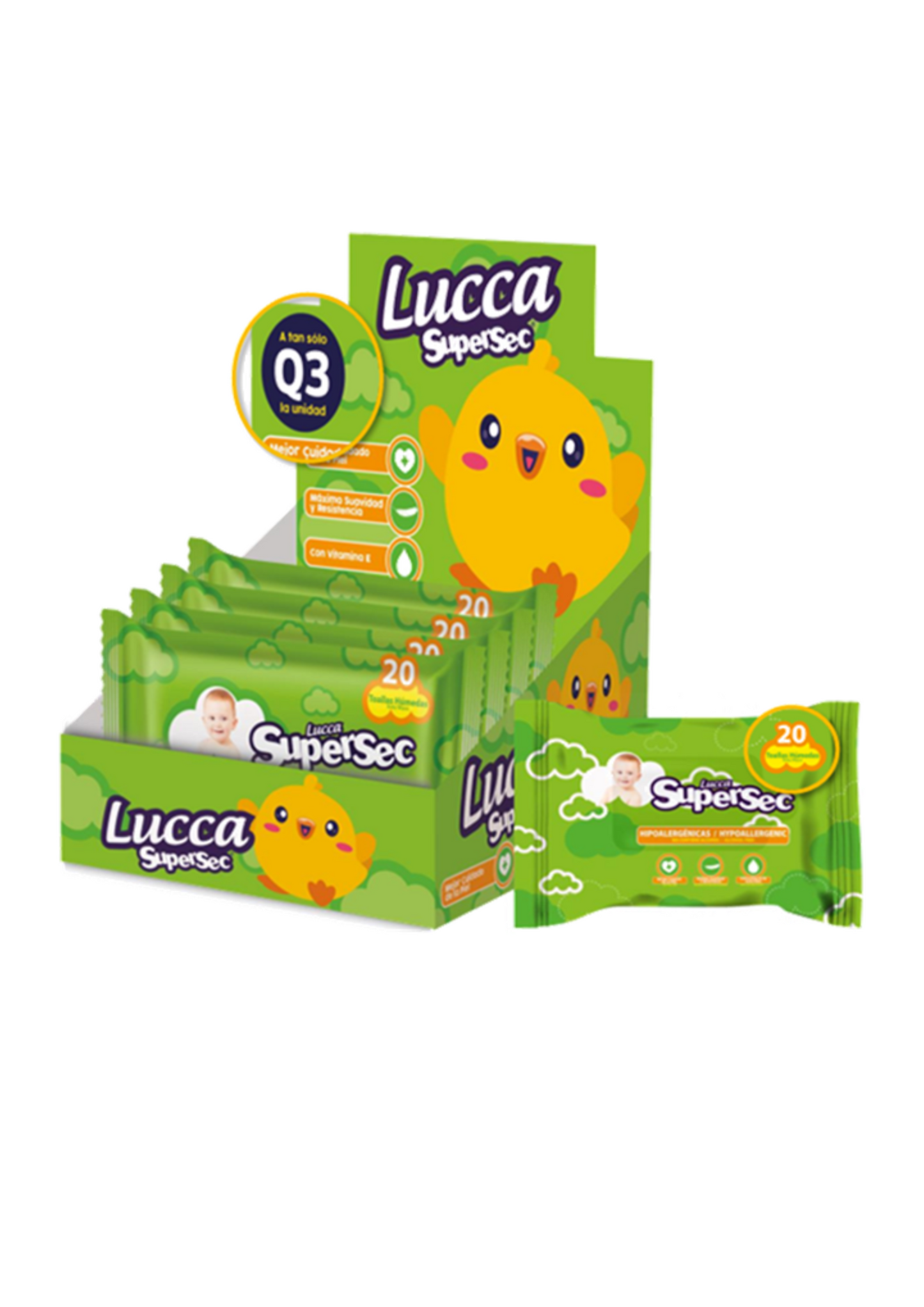LUCCA SUPERSEC TOALLA HÚMEDA DISPENSADOR 10 PAQUETES 20 TOALLAS