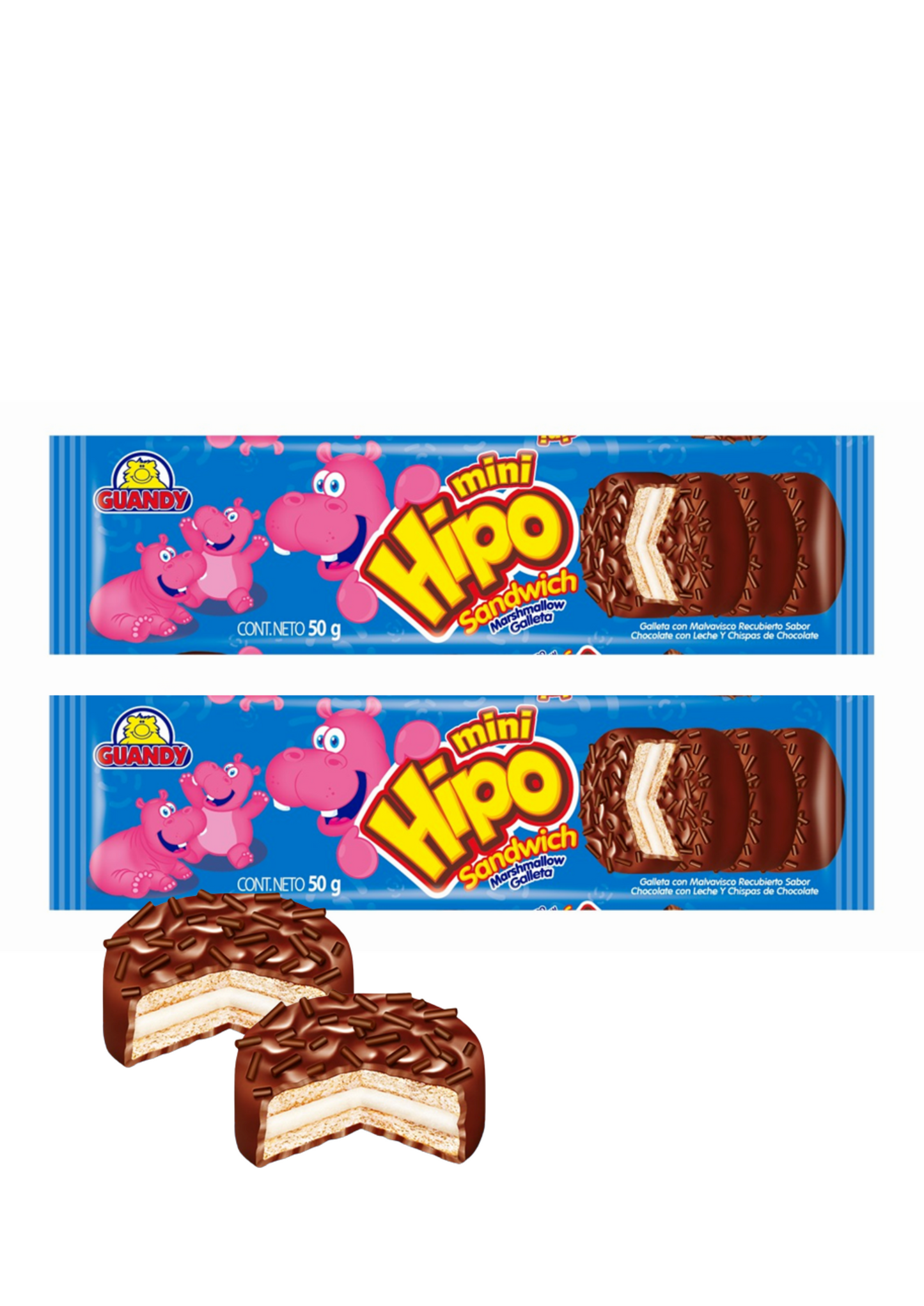 GUANDY MINI HIPO SANDWICH CHOC 50G PAQUETE DE 24 UNIDADES
