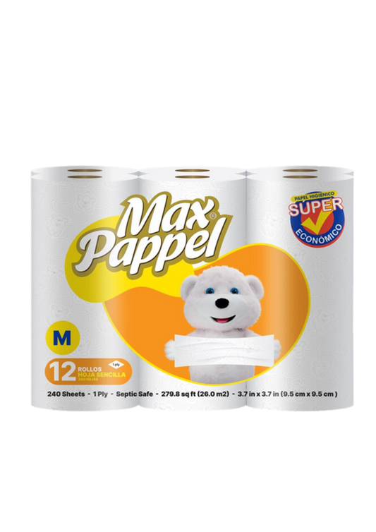 MAX PAPPEL HIGIÉNICO SUPER ECONOMICO 48 ROLLOS HOJAS SIMPLES