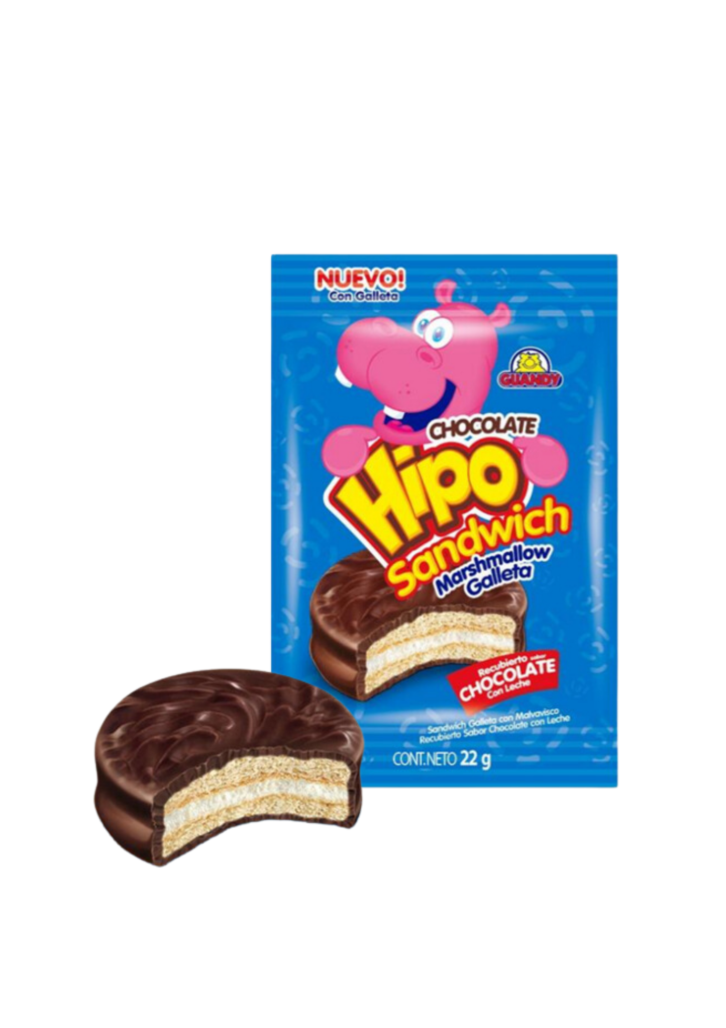 GUANDY HIPO SANDWICH CHOC 22G PAQUETE DE 24 UNIDADES