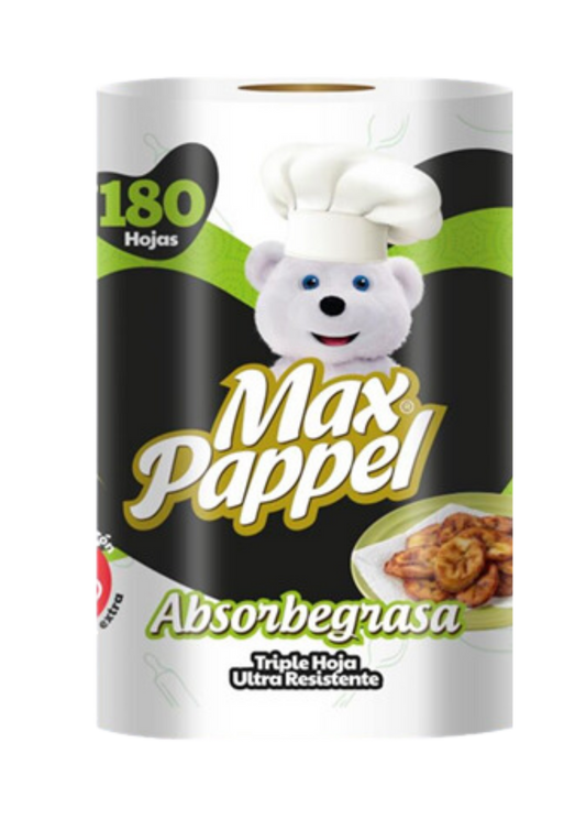 MAX PAPPEL TOALLA DE COCINA ABSORBE GRASA 180 HOJAS TRIPLES